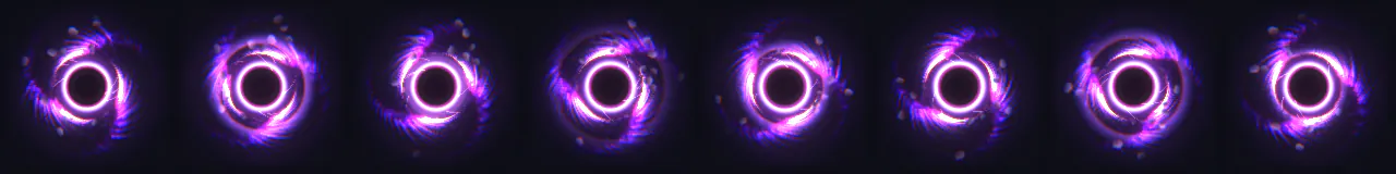 Black Hole Vortex at 8 moments, from 0 s to 2.1 s