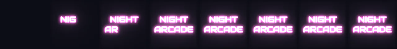 Neon Sign Text at 8 moments, from 0 s to 2.63 s