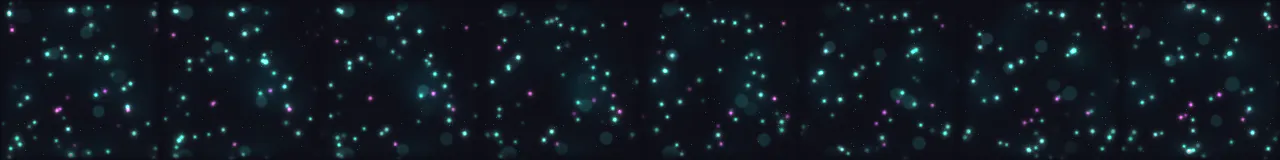 Fundo de Esporos Brilhantes em 8 momentos, de 0 s a 7 s
