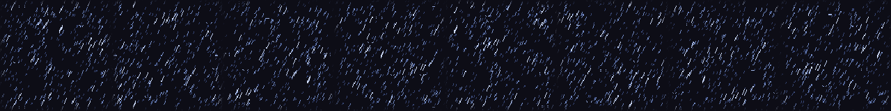 Sobreposição de Chuva em Pixel Art em 8 momentos, de 0 s a 1.75 s