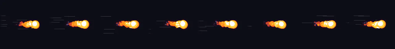 Anime Fireball at 8 moments, from 0 s to 0.7 s