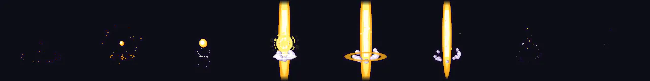 0秒から1.75秒までのアニメ風変身エフェクトの8コマ