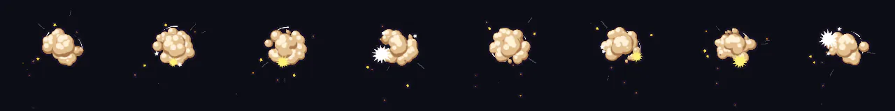 0秒から1.05秒までの格闘シーンの砂ぼこりの8コマ