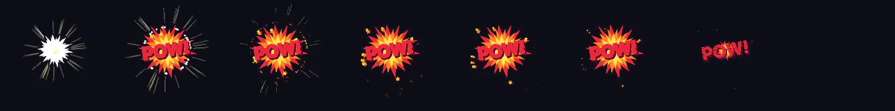 Comic Impact Burst at 8 moments, from 0 s to 0.88 s