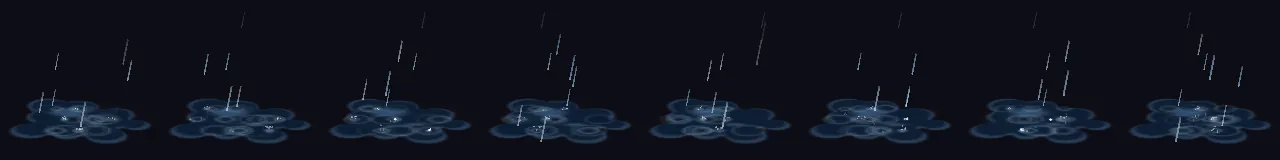 Rain Puddle Ripples at 8 moments, from 0 s to 1.75 s
